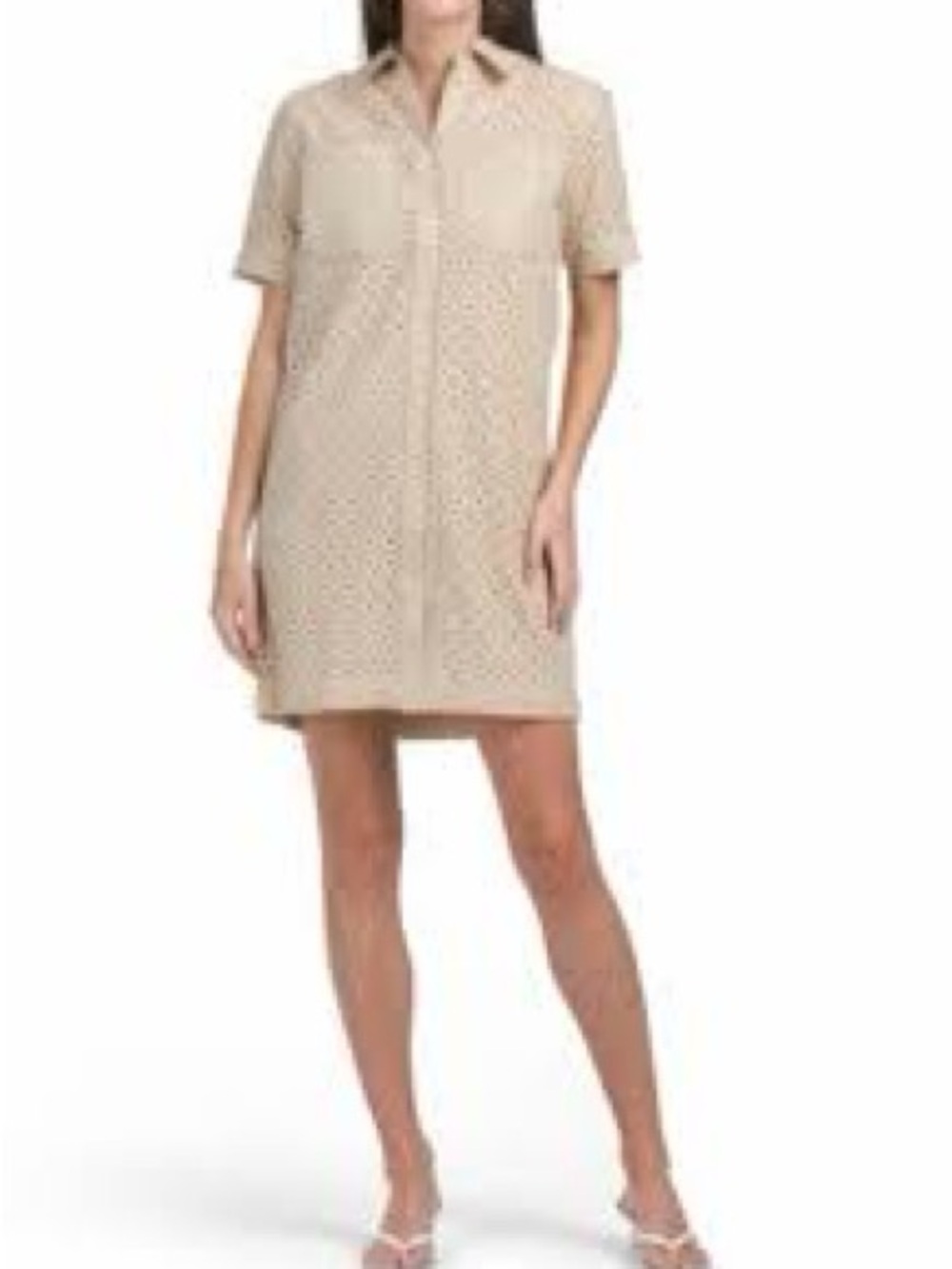 NWT $295 Elie Tahari cotton eyelet khaki shirt dress Sz Small